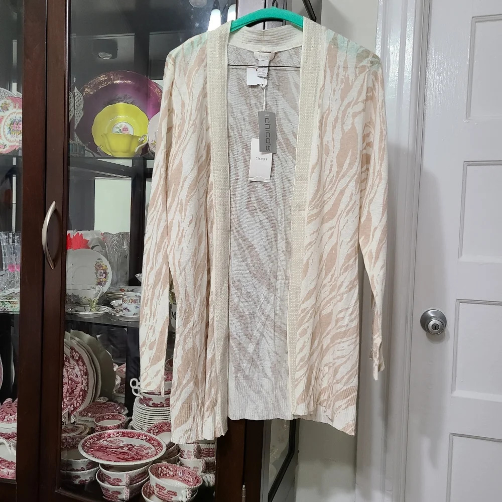 Chico's Women's Earthen Glam Heritage Linen Blend Lightweight Cardigan Xlarge